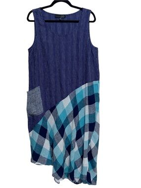 LIV Habitat Dress Womens Medium Linen Ying Yang Coastal Lagenlook Asymmetrical